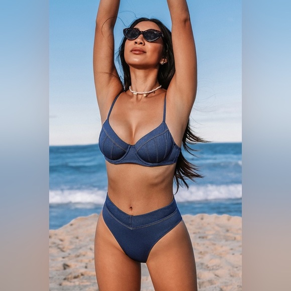 Denim Underwire Bikini Top & Cheeky Bottoms Set NWT - Picture 8 of 10